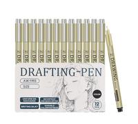 Generico PP Drawing Pens Pack of 12 13.5 x 0.3 cm 8 g Each Professional Technical Manga Sketching Pen Set for Anime Sketching Waterproof Fast Drying