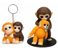 Genérico Punch Figure Monkey with Bear + Monkeys Keychain - Set Macaque Hugging His Plush - Pack Zoo Japan - Monkeys Hugging Kawaii Style - Gift with Meaning for Animal Lovers