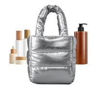 Genérico Quilted Tote Bag - Small Padded Shoulder Bag, Soft Padded Tote | Pillow Shopper Stylish Purse, Lightweight Vertical Square Tote Bags for Carry All, silver, Consulte la descripción