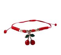 Genérico Red Bracelets for Women,Red Cord Bracelet - Bracelet | Red Fruit Accessory,Pendant Bracelets for Women and Girls, Hand Woven Rope, Cute Jewelry