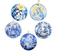 Generico Religious Christmas Decorations | Blue Nativity Pendant 2D Acrylic 5 Pieces | 5 Pieces Double-Sided Christmas Tree Decorations for Home Holidays Church Party Children Men Women