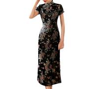 Genérico Retro Winter Cheongsam Dress Elegant Print Long Evening Dress for Women Chinese Style Qipao for Ladies Plus Size Cheongsam Qipao Evening for Weddings, Black/White, XL