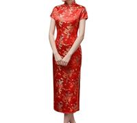Genérico Retro Winter Cheongsam Dress Elegant Print Long Evening Dress for Women Chinese Style Qipao for Ladies Plus Size Cheongsam Qipao Evening for Weddings, Red p, L