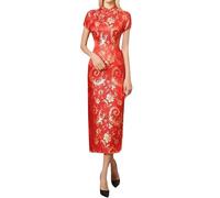 Genérico Retro Winter Cheongsam Dress Elegant Print Long Evening Dress for Women Chinese Style Qipao for Ladies Plus Size Cheongsam Qipao Evening for Weddings, red, 5XL