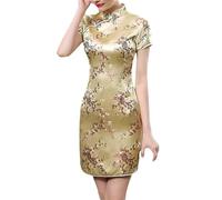 Genérico Retro Winter Cheongsam Dress Elegant Print Long Evening Dress for Women Chinese Style Qipao for Ladies Plus Size Cheongsam Qipao Evening for Weddings, F Gold, 6XL