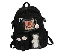 Generico School Backpack - Backpack Set, Teen Girl, Design with Multiple Pockets Lightweight Fabric | Cosmetic Bag for Students Girls Travel Shopping Birthday Picnic Work, Black, Fare riferimento alla