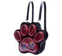 Generico School Backpack: Plush Cat Paw Design, Large Capacity Student Bag, Soft Doll Display | Daily School Travel Companion To For Girls A, Black Red, Please refer to the description, Please refer