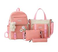 Generico School Bag Set for Kids - 4 Piece Primary School Backpack Set with Pencil Case, Shoulder Bag - Boys Bag, Books, Work Bag, pink, Fare riferimento alla descrizione, Please refer to description