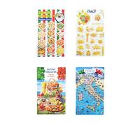 Generico Set of 4 Tea Towels Pasta Pizza Italian Cuisine Made in Italy Typical Italian Products, 100% Cotton