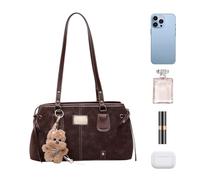 Genérico Shoulder Bag for Women | Vintage PU Leather Bag with Plush Pendant, for Work School Shopping Travel Daily Travel Weekend Excursion Women Girls, Dark Coffee, Consulte la descripción