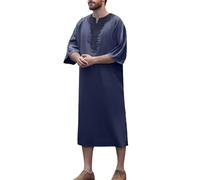 Genérico Silver Stripe Kaftan for Men Thobe Embroidered for Men Islamic Jalabiya Abaya Moroccan Muslim Clothing Prayer Clothes for Ramadan Eid Long Tunic, navy, S