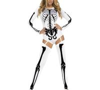 Generico Skeleton Bodysuit Sexy Cosplay Costumes with Stockings | Terror Festival Outfits for Theatre Performance, Masquerade Balls, Holiday Parties and Fear-Haunted Houses