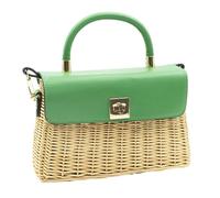 Generico Sommer-Strandtasche - Trohtasche Für Damen | Stroh tasche Damen | Korbgeflecht Handtasche Sommer | Strandtasche Klein & Leicht | Retro Umhängetasche Für Urlaub, Stadt & Alltag, Green,