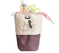 Genérico Standing Pencil Case | with Telescopic Zipper - Foldable Zipper Case in Book Design | for School Home Travel Dorm College Storage Study, coffee, Consulte la descripción, See description