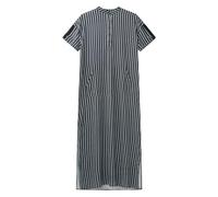 Genérico Striped Nightgowns for Men Short Sleeve Button Down Sleep Shirt V-Neck Striped Nightgown Muslim Tunic Prayer Clothes for Men Thobe Clothes Moroccan Afghan and Arabic Clothing, Black/White, M