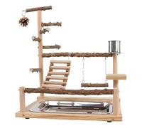 Generico Support for - 37 x 26 x 45 cm Wooden Stand, Swing for Parakeets, and Stainless Steel Tray | Uses for Cockatiel Conure Finch Lovebird Exercises