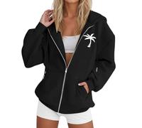 Genérico Sweatshirts Women Zipper Jacket Women Plus Size Sweatshirts Women Hooded Sweatshirt Partially Printed Sweatshirt Casual Outdoor School Season, A Black, M
