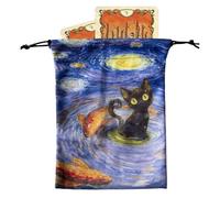 Genérico Tarot Cat Velvet - Double-Sided Pattern, Pouch with Cord for Crystals Jewellery Letters | 13 x 18 cm, Light Storage, Soft Velvet, C, Consulte la descripción, See description