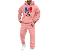 Genérico Training Set Gym Suit Home Set with Long Sleeve Sweatshirt and Sweatpants Tracksuit Men's 2 Piece Eiffel Tower Print, Light Pink, S