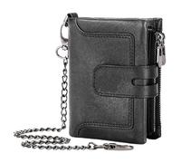 Generico Vintage Leather Wallet with Chain, Men Cowhide Leather Wallet,Anti-theft Chain Wallet in - Vintage Male Buckle and Multiple Card Slots, Black, Please refer to the description, Please refer to