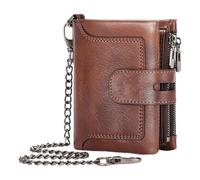 Generico Vintage Leather Wallet with Chain, Men Cowhide Leather Wallet,Anti-theft Chain Wallet in - Vintage Male Buckle and Multiple Card Slots, mocha, Please refer to the description, Please refer to