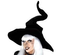 Genérico Witch Hat for Women - Elegant Witches Hat | Curved Halloween Witch Horro, Black Fashion Black Brim Witches Hat, Curvy Witch Halloween Hat Masquerade