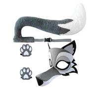 Genérico Wolf Costume Set - Adjustable Animal Cosplay Accessory - Wolf Costume Set with Artificial Face Cover, Claws and Tail, for Carnival, Halloween and Fancy Dress