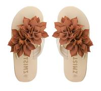 Generico Women's Comfortable Flip Flops - Flat Summer Sandals with Flower, Voluminous Design on the Neck Slippers, Open Toe Lightweight Footwear, Flat Bottom Flexible Summer Profile Slippers, brown