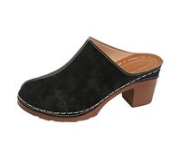 Generico Women's Elegant Low Heel Sandals - Women's Sandals Closed Front and Open Back Suede Vintage Chunky and Elegant Platform Shoes Easy to Put On Outdoor, Black, 8 UK