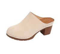 Generico Women's Elegant Low Heel Sandals - Women's Sandals Closed Front and Open Back Suede Vintage Chunky and Elegant Platform Shoes Easy to Put On Outdoor, beige, 9.5 UK