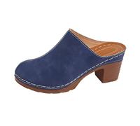 Generico Women's Elegant Low Heel Sandals - Women's Sandals Closed Front and Open Back Suede Vintage Chunky and Elegant Platform Shoes Easy to Put On Outdoor, blue, 5 UK
