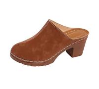 Generico Women's Elegant Low Heel Sandals - Women's Sandals Closed Front and Open Back Suede Vintage Chunky and Elegant Platform Shoes Easy to Put On Outdoor, brown, 9.5 UK