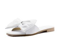 Generico Women's Flat Shoes Summer Open - Elegant Slippers with Bow Sandals Square Toe Open Back Lightweight Breathable Slippers Casual Slippers for Holiday and Beach, White, 6 UK