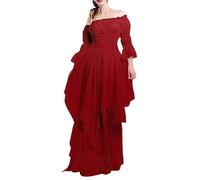 Generico Womens Halloween Costume Renaissance Costume for Women Halloween Steampunk Gothic Maxi Dress Ruffle Layered Victorian Dress Chemise Medieval Pirate Peasant Irish Long Dresses for Lady