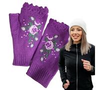 Genérico Women's Knitted Flower Embroidered Winter Fingers | Cold Weather Writing with Cold Weather