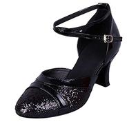 Genérico Women's Latin Dance Shoes Sequin-Shoes Latin with Rhinestones-Shoe Dances Professional Tango Modern-Shoe Soft Sole Professional Performance Modern Waltz, Black/White, 6 UK