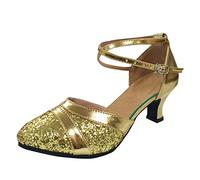 Genérico Women's Latin Dance Shoes with Sequins, Shoe Dances Professional Tango Modern, Latin Shoes with Rhinestones, Shoe Soft Sole Professional Performance Modern Waltz, gold, 7 UK