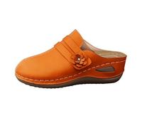 Generico Women's Low Wedge Sandals - Women's Sandals Closed Front and Open Back Sandal Easy to Put On Summer Shoes Elegant Slippers with Flowers Solid Colour Comfortable Versatile Shoes, Orange, 8 UK