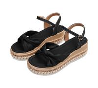 Generico Women's Open Summer Flat Shoes - Wide Heel and Platform Sandals, Black, 9.5 UK