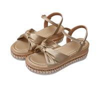 Generico Women's Open Summer Flat Shoes - Wide Heel and Platform Sandals, gold, 9 UK