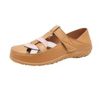 Generico Women's Sandals with Soft and Durable Sole, Low Heel and Perforated Design - Summer House Slippers in Soft Beige Leather, Size 35, Women's Special Soft Slippers, brown, 4 UK