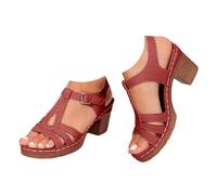 Genérico Women's Sandals Women's Comfortable Sandals, Women's Summer Raised Sole Ankle Strap Adjustable Buckle Casual Style Elegant Party Non-Slip Vegan Leather Quick Dry Lightweight, red, 5 UK