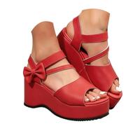 Genérico Women's Sandals Women's Comfortable Sandals, Women's Summer Sandals Single Strap Thick Wedge with Arch Support Adjustable Casual Beach Minimalist Bohemian Walking Sandals, red, 9.5 UK