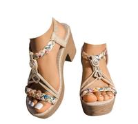 Genérico Women's Sandals Women's Comfortable Sandals, Women's Summer Style Boho Chic Romantic High Platform Thick Wedge for Holiday Minimalist Resistant Cushioning Durable, beige, 6 UK