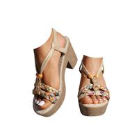 Genérico Women's Sandals Women's Comfortable Sandals, Women's Summer Style Boho Chic Romantic High Platform Thick Wedge for Holiday Minimalist Resistant Cushioning Durable, lemon tree, 9.5 UK