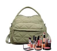 Generico Women's Shoulder Bag, 27 x 22 x 18 cm, Nylon Cotton | Lightweight Quilted Bag with Zipper, Large Shoulder Tote for Work, Travel, Shopping, Daily Office Use, Green, Fare riferimento alla