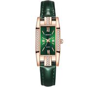 Generico Women's Square Evening Watch Vintage Square Dress Watch with Crystal Roman Numerals, green
