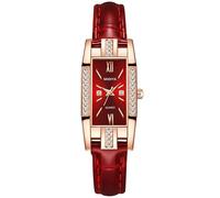 Generico Women's Square Evening Watch Vintage Square Dress Watch with Crystal Roman Numerals, red