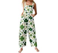 Generico Women's St Patricks Day Costume Elegant Sleeveless Jumpsuit Irish Themed Fancy Dress Boho Summer Romper Plus Size St. Patrick's Day Jumpsuit for Women UK Green