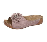 Generico Women's Summer Open Shoes with Wedge - Platform Beach Slippers, Pink, 5 UK
